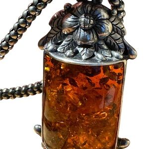 Elegant 925 Amber Pendant Necklace TH